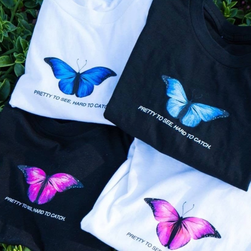 Black and white butterfly shirts.
